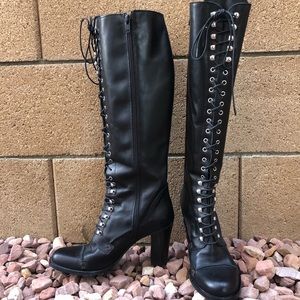 Charles David Black Lace Up Heel Boots 7